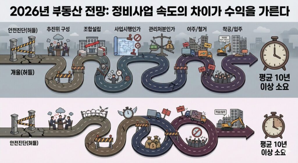 2026년 부동산 전망 핵심 - 전통적 정비사업 vs 가로주택정비사업 속도 및 절차 비교
