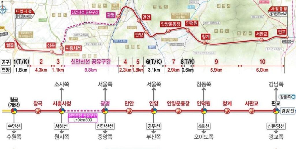 2026년 상반기 아파트 분양 수혜지로 꼽히는 안양 만한구 월판선 노선도