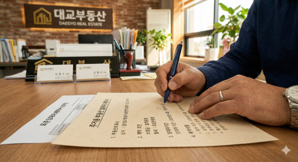 주거용 부동산 임대차 계약서 양식을 이용하여 계약서 작성중