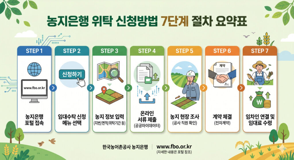 농지은행 위탁 신청방법 7단계 절차 요약표